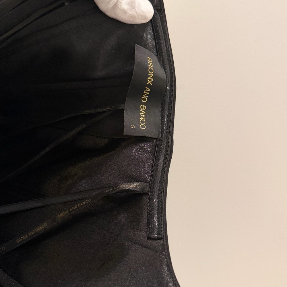 Bronx and Banco Black Strapless Mini Dress with White Floral Appliqués - Picture 13 of 16